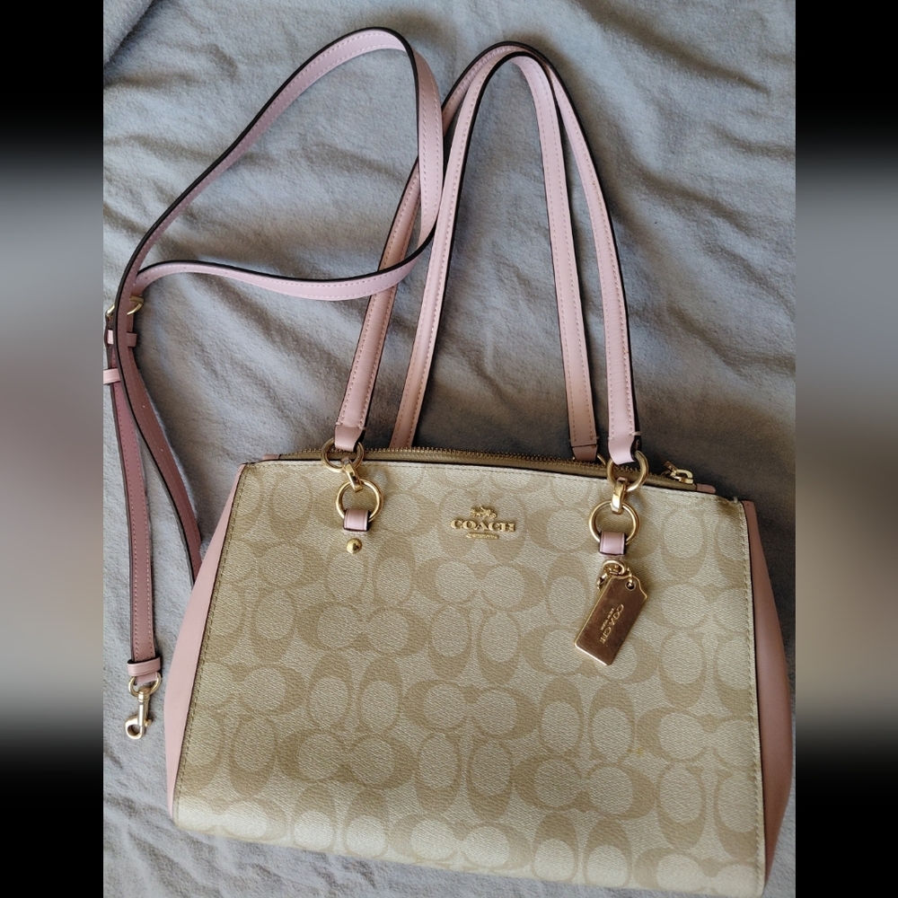 Coach Beige and Pink Signature Shoulder Bag